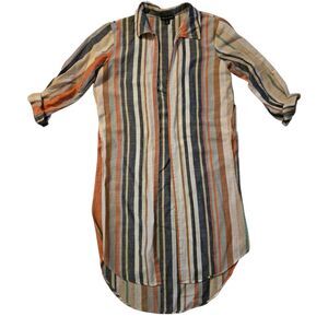 Thread Story Kimono M Striped Cotton India Beachy Roll Tab India Cover Up